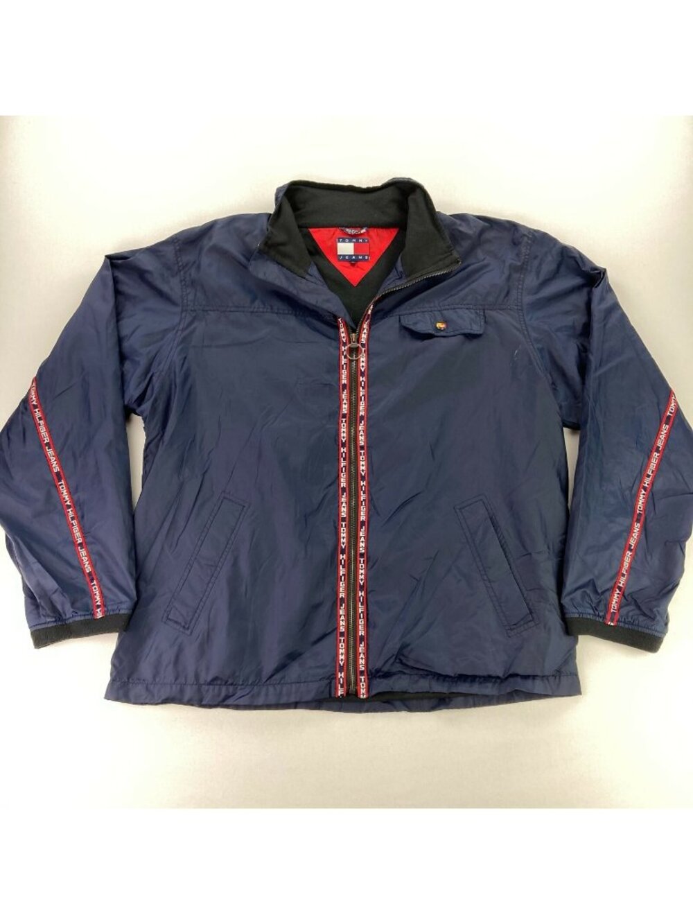 VTG 90’s Tommy Hilfiger Jeans Men’s Windbreaker Zip Jacket Spellout Blue • XL